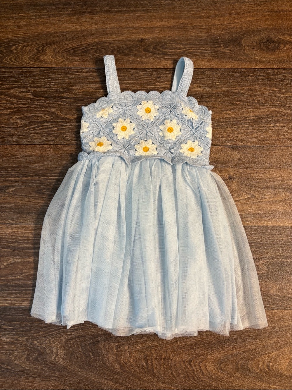 Daisy-Panel Light Blue Tulle Dress for Girls